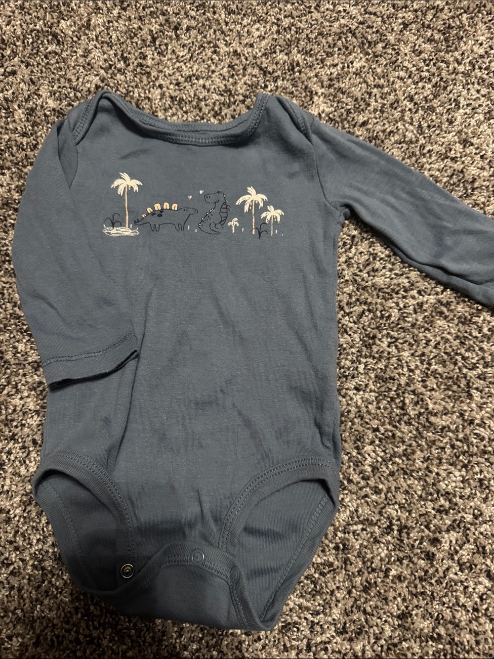Carter's Slate Blue Long-Sleeve Dino Bodysuit